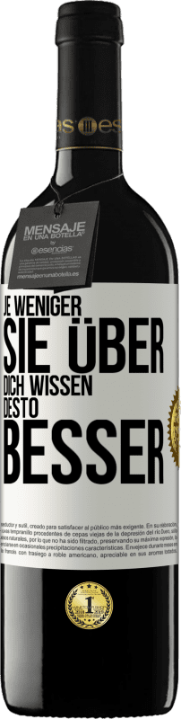 39,95 € Kostenloser Versand | Rotwein RED Ausgabe MBE Reserve Je weniger sie über dich wissen, desto besser Weißes Etikett. Anpassbares Etikett Reserve 12 Monate Ernte 2015 Tempranillo