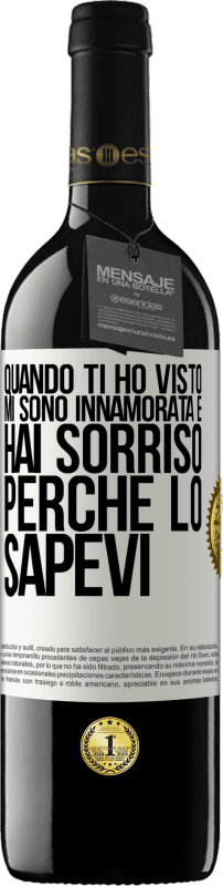 39,95 € Spedizione Gratuita | Vino rosso Edizione RED MBE Riserva Quando ti ho visto, mi sono innamorata e hai sorriso perché lo sapevi Etichetta Bianca. Etichetta personalizzabile Riserva 12 Mesi Raccogliere 2015 Tempranillo