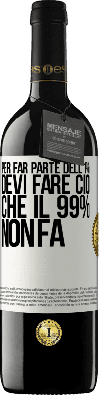 39,95 € Spedizione Gratuita | Vino rosso Edizione RED MBE Riserva Per far parte dell'1% devi fare ciò che il 99% non fa Etichetta Bianca. Etichetta personalizzabile Riserva 12 Mesi Raccogliere 2015 Tempranillo