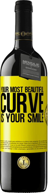 39,95 € 免费送货 | 红酒 RED版 MBE 预订 你最美丽的曲线是你的微笑 黄色标签. 可自定义的标签 预订 12 个月 收成 2014 Tempranillo