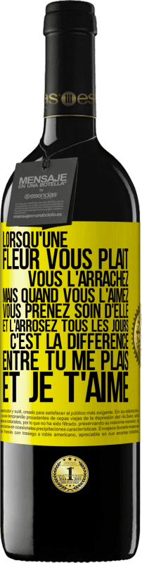 39,95 € Envoi gratuit | Vin rouge Édition RED MBE Réserve Lorsqu'une fleur vous plait, vous l'arrachez. Mais quand vous l'aimez vous prenez soin d'elle et l'arrosez tous les jours Étiquette Jaune. Étiquette personnalisable Réserve 12 Mois Récolte 2015 Tempranillo