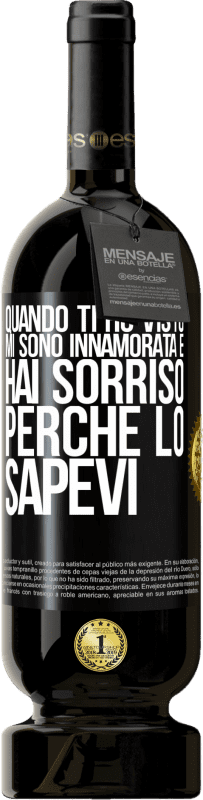 49,95 € Spedizione Gratuita | Vino rosso Edizione Premium MBS® Riserva Quando ti ho visto, mi sono innamorata e hai sorriso perché lo sapevi Etichetta Nera. Etichetta personalizzabile Riserva 12 Mesi Raccogliere 2015 Tempranillo