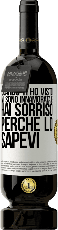 49,95 € Spedizione Gratuita | Vino rosso Edizione Premium MBS® Riserva Quando ti ho visto, mi sono innamorata e hai sorriso perché lo sapevi Etichetta Bianca. Etichetta personalizzabile Riserva 12 Mesi Raccogliere 2016 Tempranillo