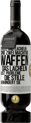 49,95 € Kostenloser Versand | Rotwein Premium Ausgabe MBS® Reserve Stille und Lächeln sind zwei mächtige Waffen. Das Lächeln löst Probleme, die Stille verhindert sie Weißes Etikett. Anpassbares Etikett Reserve 12 Monate Ernte 2014 Tempranillo