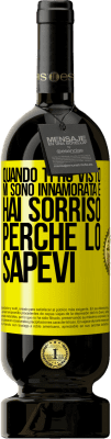49,95 € Spedizione Gratuita | Vino rosso Edizione Premium MBS® Riserva Quando ti ho visto, mi sono innamorata e hai sorriso perché lo sapevi Etichetta Gialla. Etichetta personalizzabile Riserva 12 Mesi Raccogliere 2016 Tempranillo