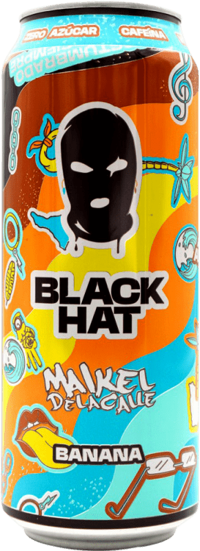 1,95 € Kostenloser Versand | Energydrink Black Hat Maikel Delacalle Limitierte Edition Gemeinschaft von Madrid Spanien Medium-Dose 50 cl Banana — Banane
