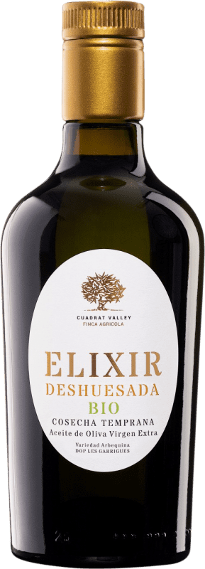 25,95 € 免费送货 | 橄榄油 Cuadrat Valley Elixir Deshuesada Cosecha Temprana — 早收, EVOO 特级初榨 D.O.P. Les Garrigues 加泰罗尼亚 西班牙 Arbequina — 阿贝基纳 Bio — 生态 有机 天然 中瓶装 50 cl 玻璃