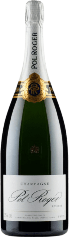 319,95 € Бесплатная доставка | Белое игристое вино Pol Roger Brut — брют Резерва A.O.C. Champagne шампанское Франция Pinot Noir — Пино Нуар, Chardonnay — Шардоне, Pinot Meunier — Пино Менье Бутылка Иеробоам Двойной Магнум 3 L