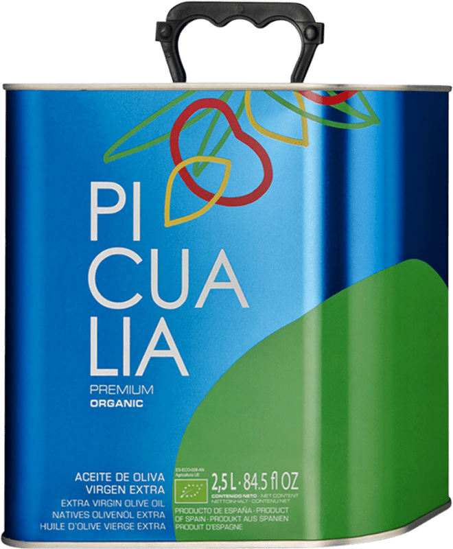56,95 € Spedizione Gratuita | Olio d'Oliva Picualia Premium, EVO Extra Vergine Jaén Spagna Picual Eco — Biologico Lattina Speciale 2,5 L