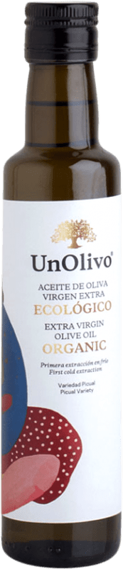 0,95 € 免费送货 | 盒装12个 橄榄油 UnOlivo Dórica — 多立克式, EVOO 特级初榨 Jaén 西班牙 Picual — 皮夸尔 Eco — 生态 有机 天然 小瓶装 25 cl