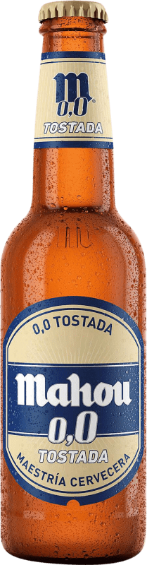 23,95 € Envío gratis | Caja de 24 unidades Cerveza Mahou Tostada España Botellín 25 cl 0.0 Cero Cero Sin Alcohol