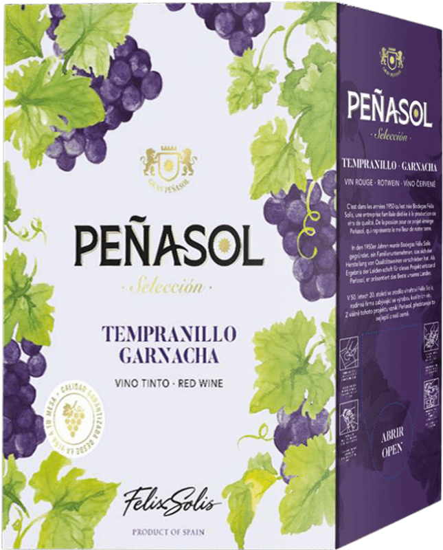 19,95 € 送料無料 | 赤ワイン Félix Solís Peñasol Tempranillo Garnacha Seco — 辛口 スペイン Tempranillo — テンプラニーリョ, Garnacha — グルナッシュ バッグ・イン・ボックス 3 L