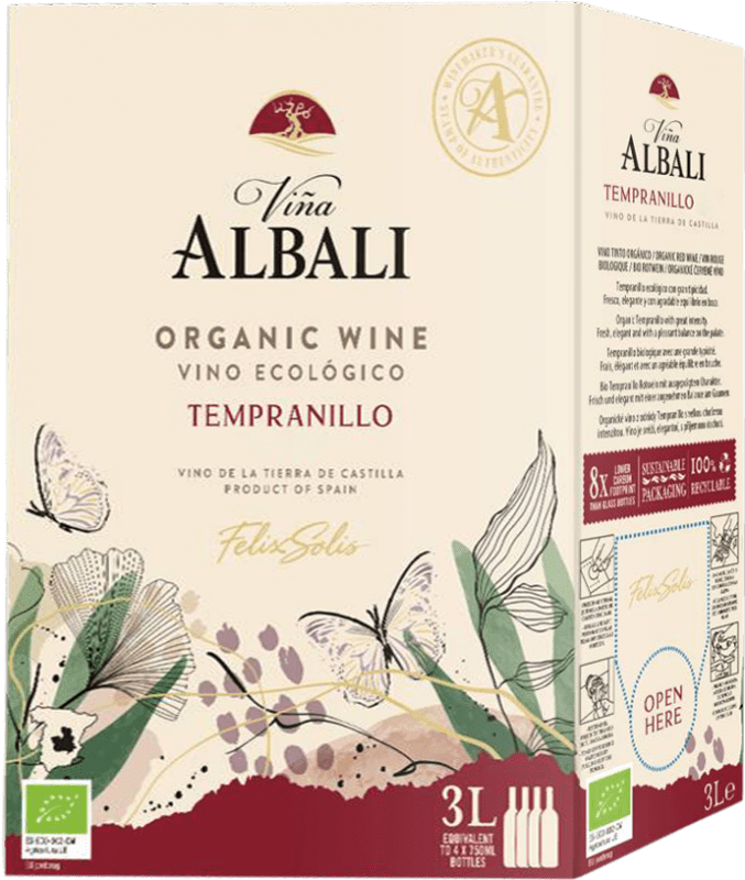 16,95 € Kostenloser Versand | Rotwein Félix Solís Viña Albali Organic Trocken I.G.P. Vino de la Tierra de Castilla Kastilien-La Mancha Spanien Tempranillo Bag in Box 3 L