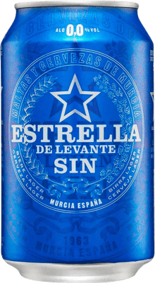 22,95 € Envio grátis | Caixa de 24 unidades Cerveja Estrella de Levante Espanha Lata 33 cl Sem Álcool