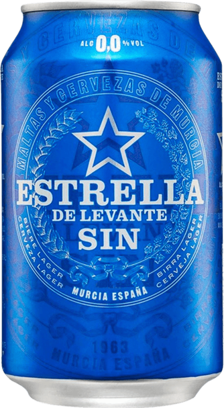 23,95 € Kostenloser Versand | 24 Einheiten Box Bier Estrella de Levante Lager Spanien Dose 33 cl Alkoholfrei