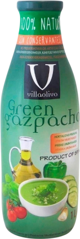 7,95 € Envío gratis | Refrescos y Mixers Mediterráneo Villaolivo Gazpacho Verde Vidrio Región de Murcia España Botella 1 L