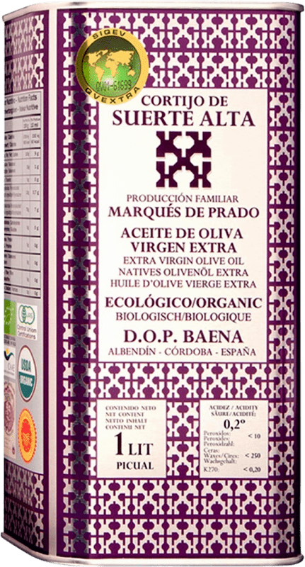 19,95 € 免费送货 | 橄榄油 Cortijo de Suerte Alta EVOO 特级初榨 D.O. Baena 安达卢西亚 西班牙 Picual — 皮夸尔 中号罐 1 L