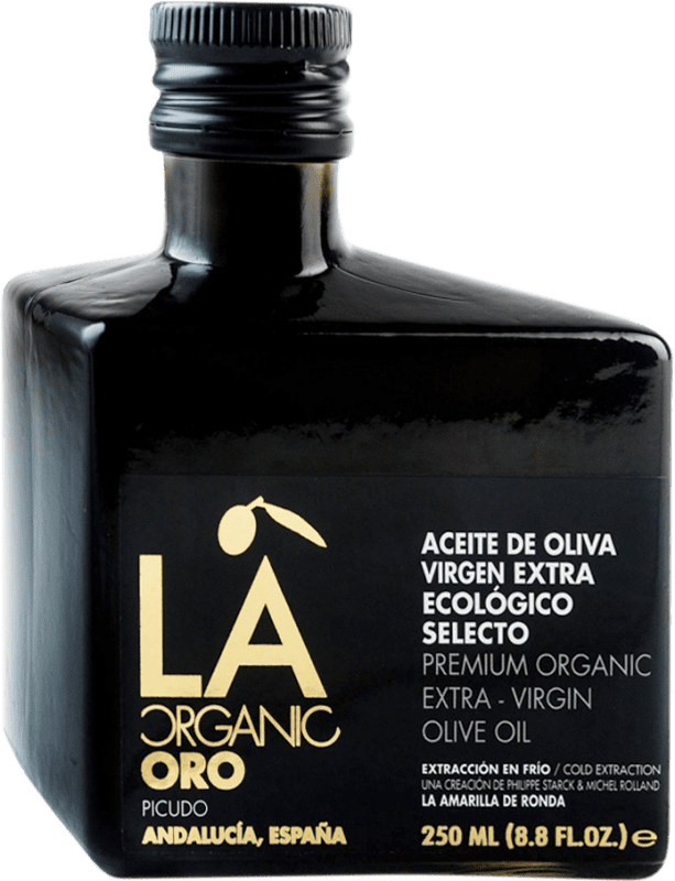 19,95 € Envío gratis | Aceite de Oliva La Amarilla de Ronda LA Organic Oro Vidrio Andalucía España Picuda Botellín 25 cl