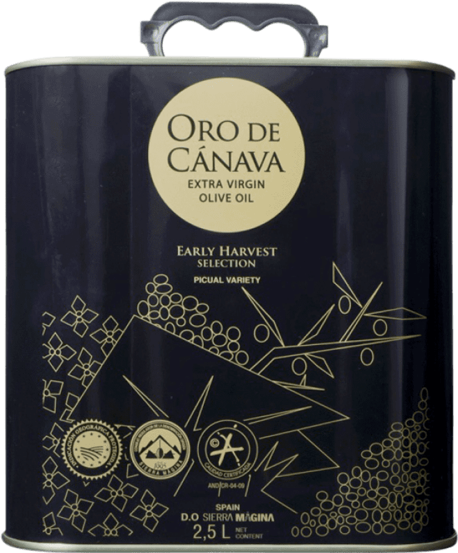 42,95 € Envío gratis | Aceite de Oliva Ntra. Sra. de los Remedios Oro de Cánava Selección Cosecha Temprana D.O. Sierra Mágina Andalucía España Picual Lata Especial 2,5 L