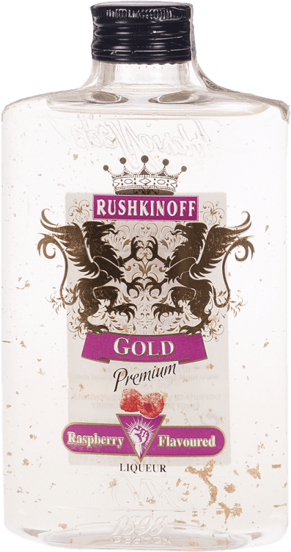 11,95 € Envío gratis | Licores Antonio Nadal Rushkinoff Gold Frambuesa España Petaca 35 cl