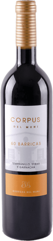 8,95 € 免费送货 | 白酒 Muni Corpus 60 Barricas Tinto I.G.P. Vino de la Tierra de Castilla 西班牙 Tempranillo, Syrah, Grenache Tintorera 瓶子 75 cl