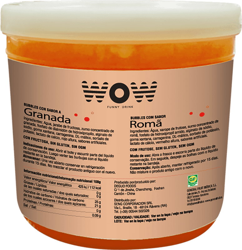 49,95 € Envío gratis | Sirope para Cóctel WOW Topping Bubble Fruit España Garrafa 3 L 3 kg Granada