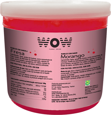 82,95 € Envio grátis | Schnapps WOW Fresa Topping Bubble Fruit 3 Kg Espanha 3 L