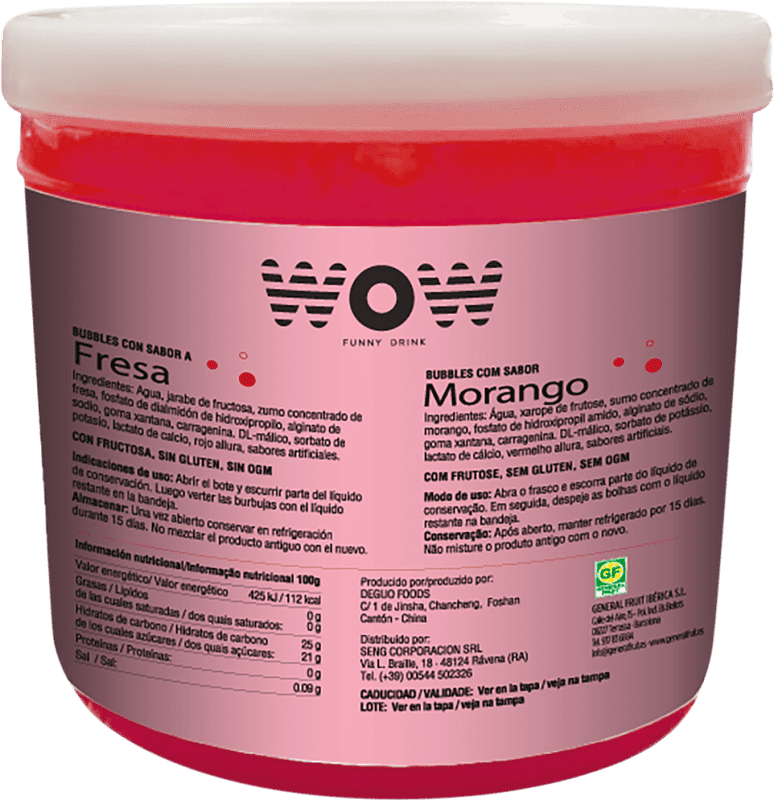 49,95 € Envio grátis | Xarope para Cocktail WOW Topping Bubble Fruit Espanha Garrafão 3 L 3 kg Fresa — Morango