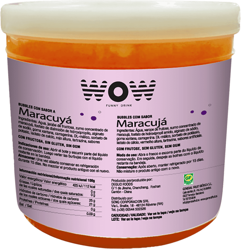 54,95 € Spedizione Gratuita | Sciroppo per Cocktail WOW Topping Bubble Fruit Spagna Tanica 3 L 3 kg Maracuyá — Frutto della Passione