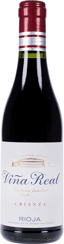 69,95 € Free Shipping | 12 units box Red wine Viña Real Tinto Aged D.O.Ca. Rioja The Rioja Spain Tempranillo, Graciano, Mazuelo, Grenache Tintorera Half Bottle 37 cl