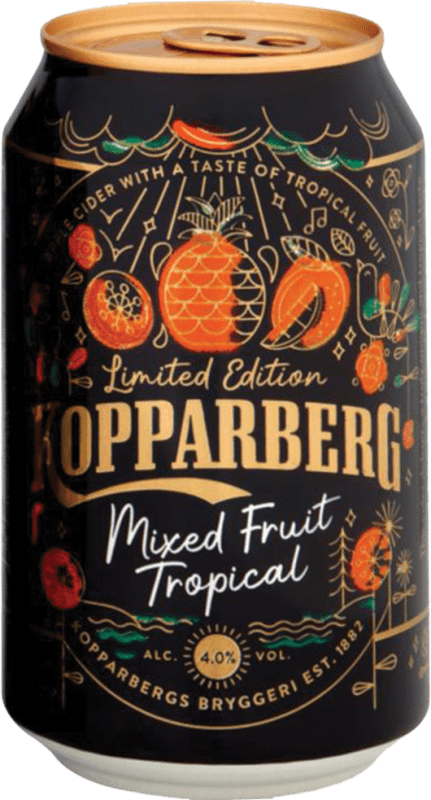 48,95 € Envoi gratuit | Boîte de 24 unités Cidre Kopparberg Mixed Fruit Tropical Suède Boîte Métallique Moyenne 50 cl