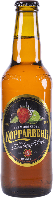 66,95 € Envío gratis | Caja de 24 unidades Sidra Kopparberg Fresa Lima Suecia Botellín Tercio 33 cl