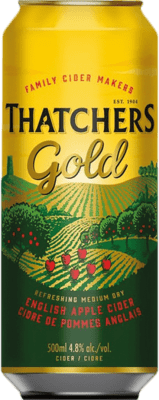 69,95 € Kostenloser Versand | 24 Einheiten Box Cidre Thatchers. Gold Großbritannien Mittlere Blechdose 50 cl