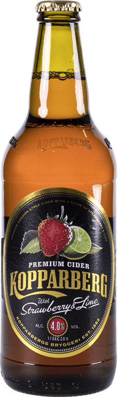63,95 € Envio grátis | Caixa de 15 unidades Sidra Kopparberg Suécia Garrafa Medium 50 cl Fresa — Morango, Lima