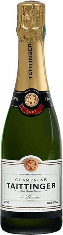 446,95 € Envio grátis | Caixa de 12 unidades Espumante branco Taittinger Brut Reserva A.O.C. Champagne Champagne França Pinot Preto, Chardonnay, Pinot Meunier Meia Garrafa 37 cl