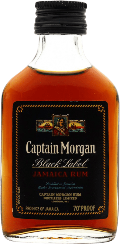 9,95 € Envío gratis | Ron Captain Morgan Black — Edición Negra Jamaica Botellín Miniatura 5 cl