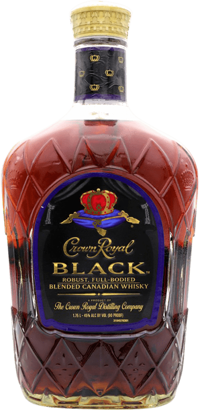 202,95 € 免费送货 | 威士忌混合 Crown Royal Canadian Black 加拿大 特别的瓶子 1,75 L