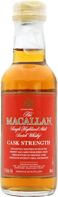 514,95 € Kostenloser Versand | Whiskey Single Malt Macallan Cask Strength Sammlerexemplar Großbritannien Miniaturflasche 5 cl