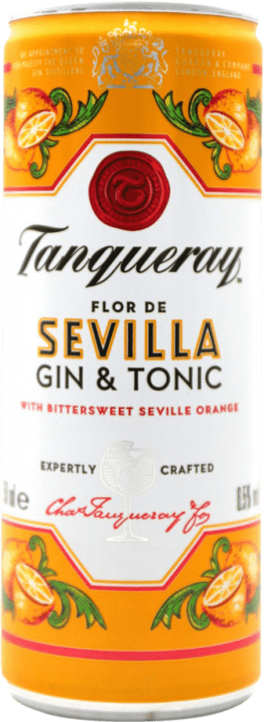 2,95 € Envio grátis | Refrescos e Mixers Tanqueray Flor de Sevilla Gin & Tonic Reino Unido Lata 25 cl