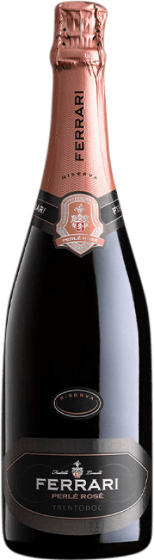 57,95 € 免费送货 | 玫瑰气泡酒 Ferrari Perlé Rosé 预订 D.O.C. Trento 特伦蒂诺 意大利 Pinot Black, Chardonnay 瓶子 75 cl