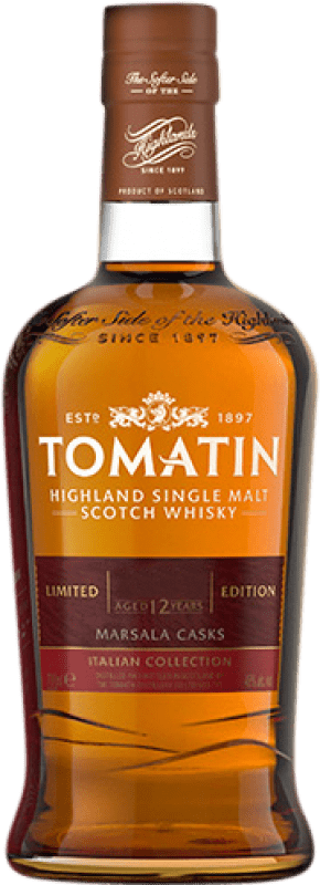 129,95 € 免费送货 | 威士忌单一麦芽威士忌 Tomatin Marsala Cask Colección Italiana 苏格兰 英国 12 岁 瓶子 70 cl