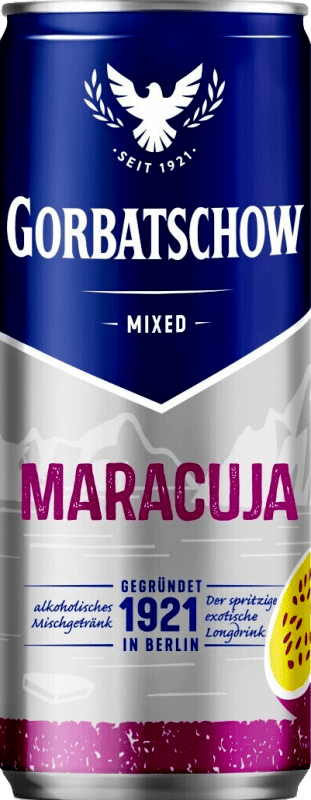 61,95 € Free Shipping | 12 units box Soft Drinks & Mixers Gorbatschow Mixed Maracuja Germany Can 33 cl