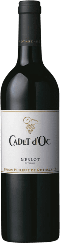 10,95 € Envio grátis | Vinho Tinto Philippe de Rothschild Cadet d'Oc I.G.P. Vin de Pays d'Oc Bordeaux França Merlot 75 cl