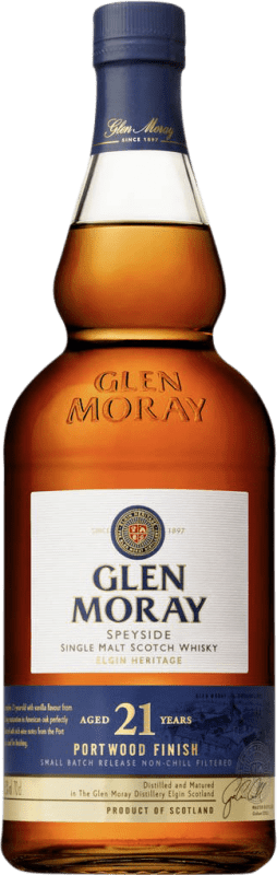 256,95 € Envío gratis | Whisky Single Malt Glen Moray Port Wood Finish Speyside Reino Unido 21 Años Botella 70 cl