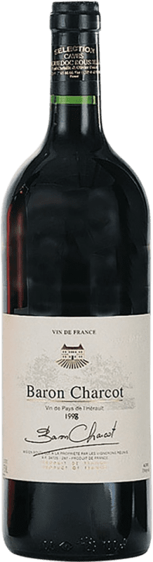 10,95 € Бесплатная доставка | Красное вино Les Vins de Saint Saturnin Baron Charcot Rouge I.G.P. Vin de Pays de l'Hérault Франция Syrah, Grenache, Carignan бутылка 1 L