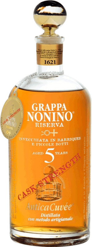 94,95 € Envio grátis | Aguardente Grappa Nonino Antica Cuvée Cask Strength Barrique Gereift Reserva Friuli-Venezia Giulia Itália Merlot, Schioppettino, Cabernet 5 Anos Garrafa 70 cl