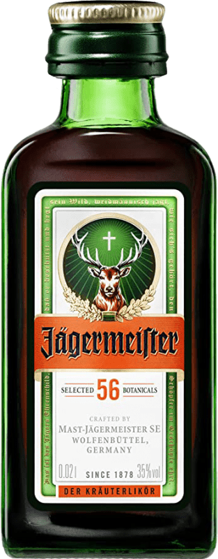 21,95 € Spedizione Gratuita | Scatola da 10 unità Liquore alle erbe Mast Jägermeister Minimeister Shot Helado Especial Germania Bottiglia Miniatura 2 cl