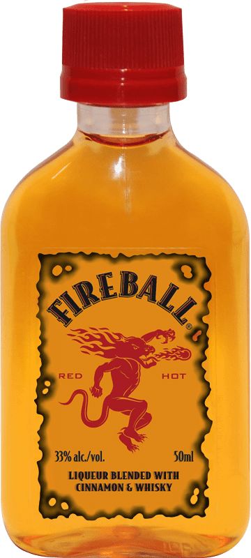 19,95 € Envío gratis | Caja de 10 unidades Licores Fireball Estados Unidos Botellín Miniatura 5 cl Cinnamon — Canela, Whisky