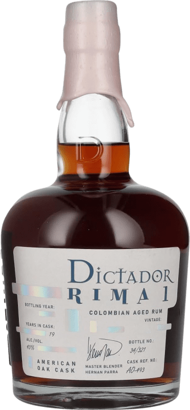 142,95 € Envío gratis | Ron Dictador Rima 1 American Oak Cask Colombia 19 Años Botella 70 cl