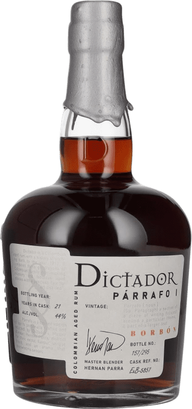 146,95 € Envío gratis | Whisky Blended Dictador Párrafo I Borbón Vintage Colombia 21 Años Botella 70 cl